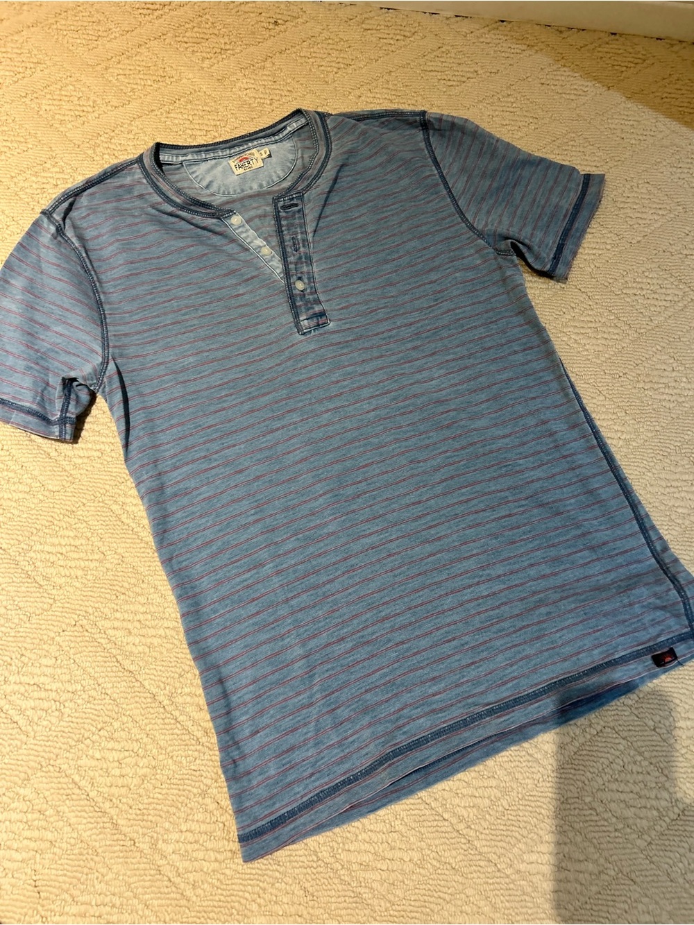 Faherty Blue Short-Sleeve Striped Henley